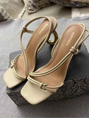 Express Women's Cream Strappy Slingback Heels